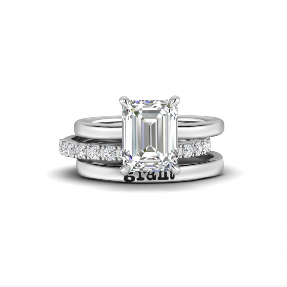2 Ct Emerald Moissanite & 0.11 Ctw Diamond Secret Halo  Personalized Engagement Ring Stack